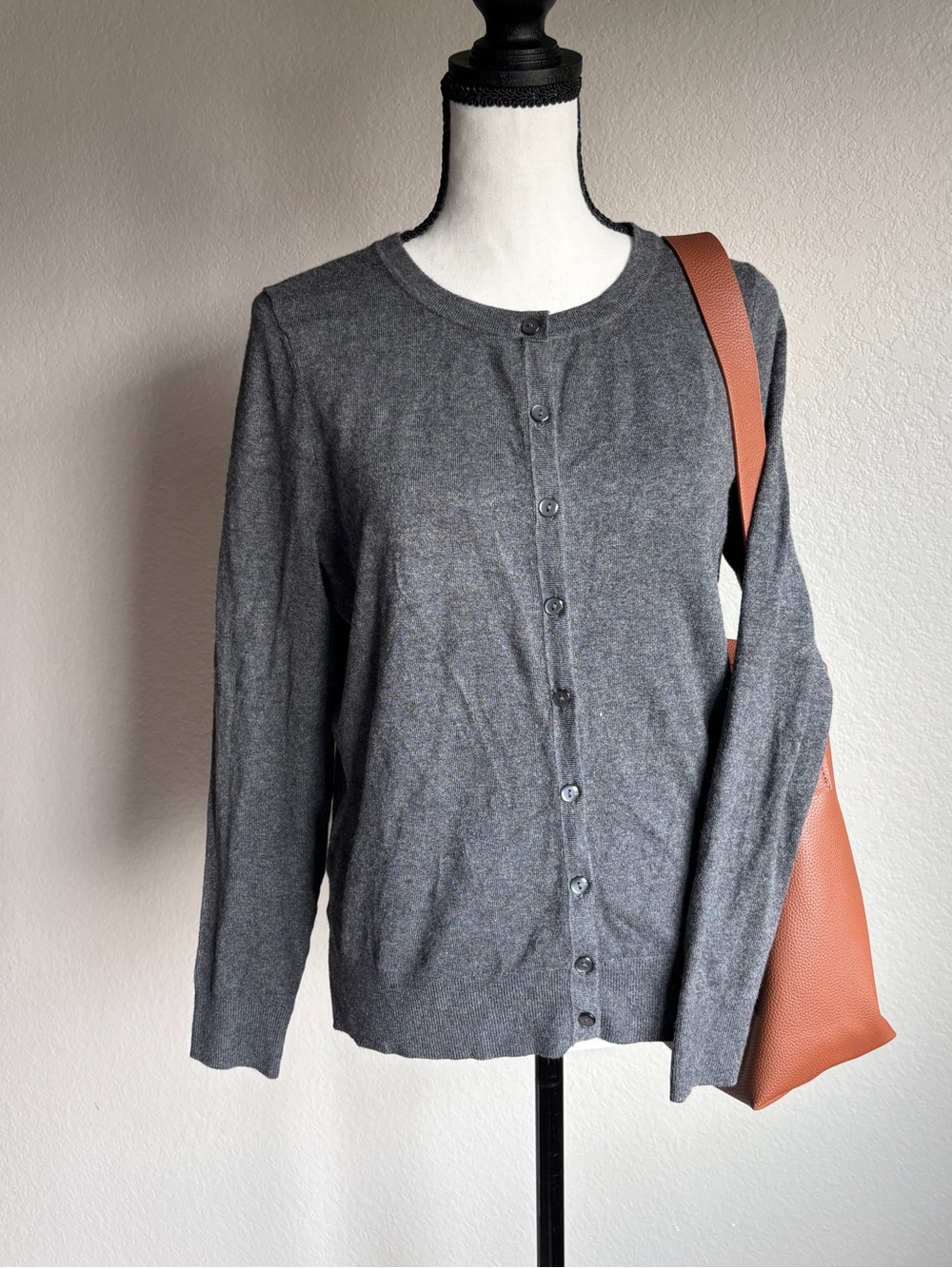 Charter Club Gray Button-Front Women's S Round Neck Cardigan Sweater